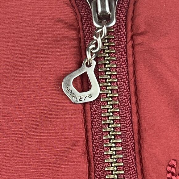 Harley-Davidson Women Sz S Puffer Jacket Dark Red Full Zip Embroidered Biker Y2K - Picture 15 of 17